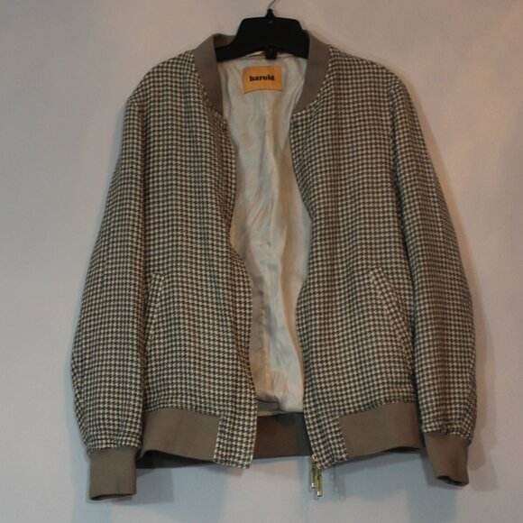 Harold Houndstooth Wool-Silk-Linen Bomber Jacket Size R48/R38 /S/M - Picture 3 of 8